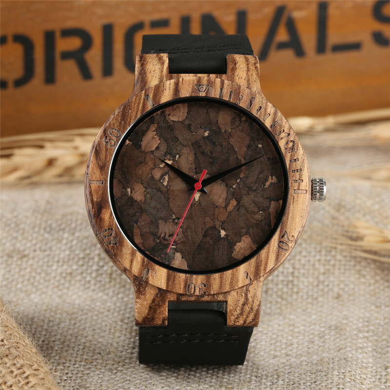 Classic Nature Wood Watch Men’s Bamboo Quartz Analog Wristwatch Leather Band