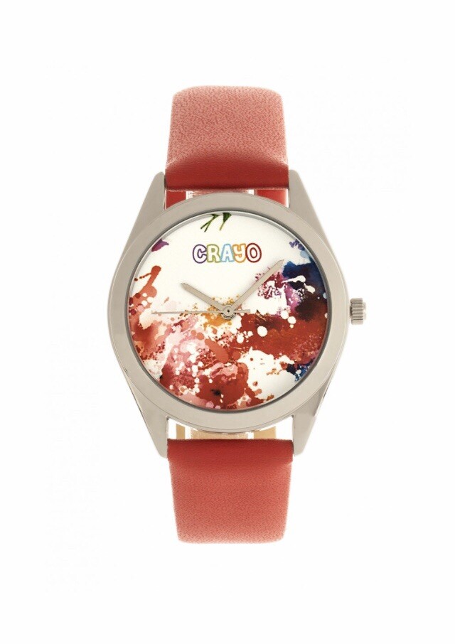 Brand New Crayo Graffiti Unisex Watch Silver/Red Leatherette Band CR4002
