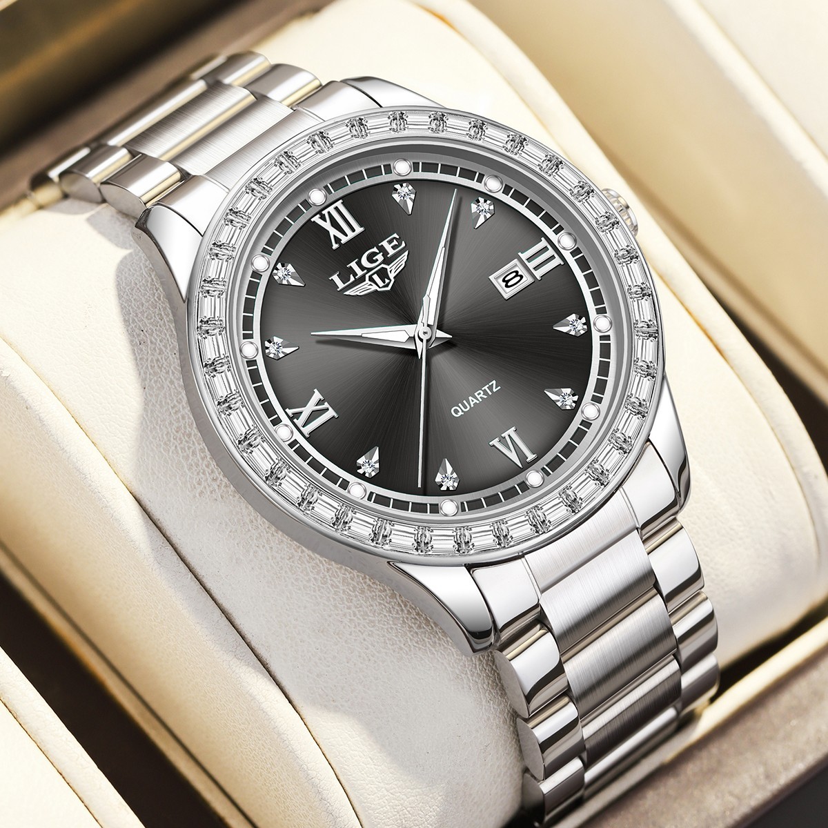 LIGE Stainless Steel Band Waterproof Luminous Date Fashion Men’s Quartz Watch