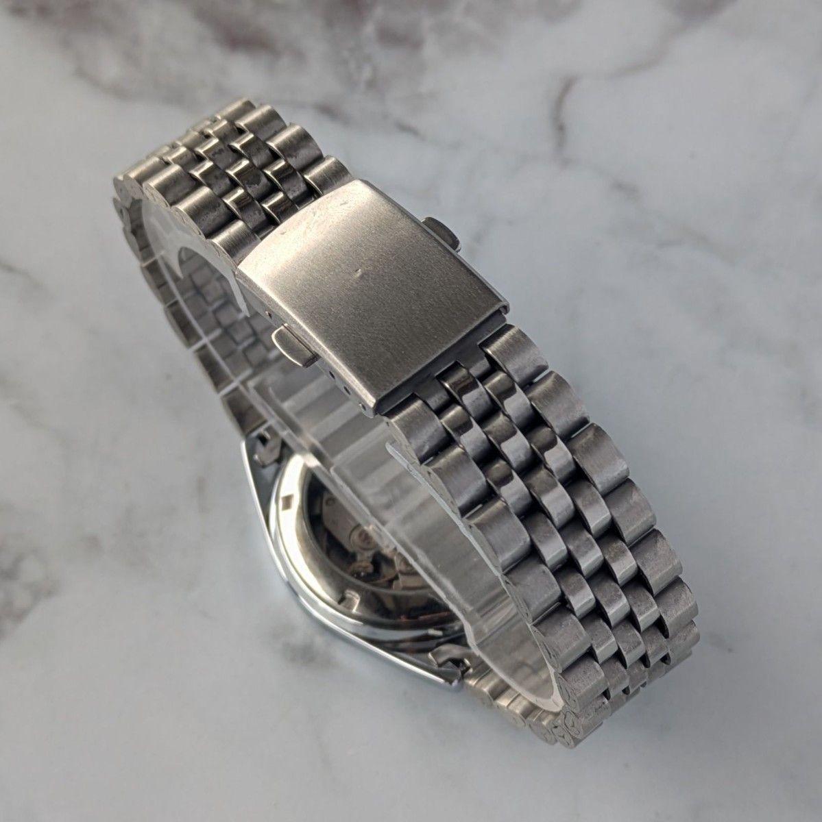 Working SEIKO Automatic 80s Vintage Black Dial Bar Index Ripple 3 Hands Skeleton