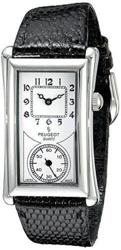 Peugeot Men’s 2038S Vintage Contoured Dial Black Leather Doctors Silver Watch