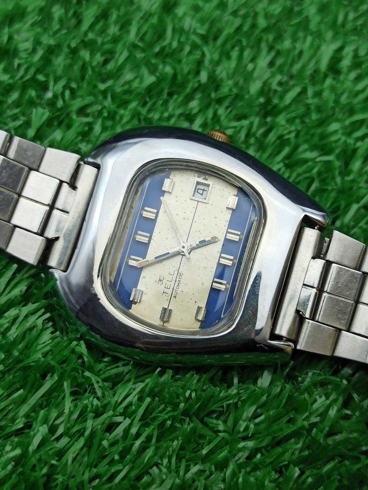 GENUINE ANTIQUE TELL CLASSIC AUTOMATIC WATCH RARE SWISS 60s COLORED DIAL 40 MM