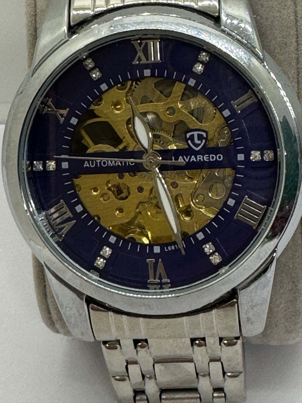 Lavaredo Automatic Diamond Blue Dial Watch Silver Gold Skeleton WR