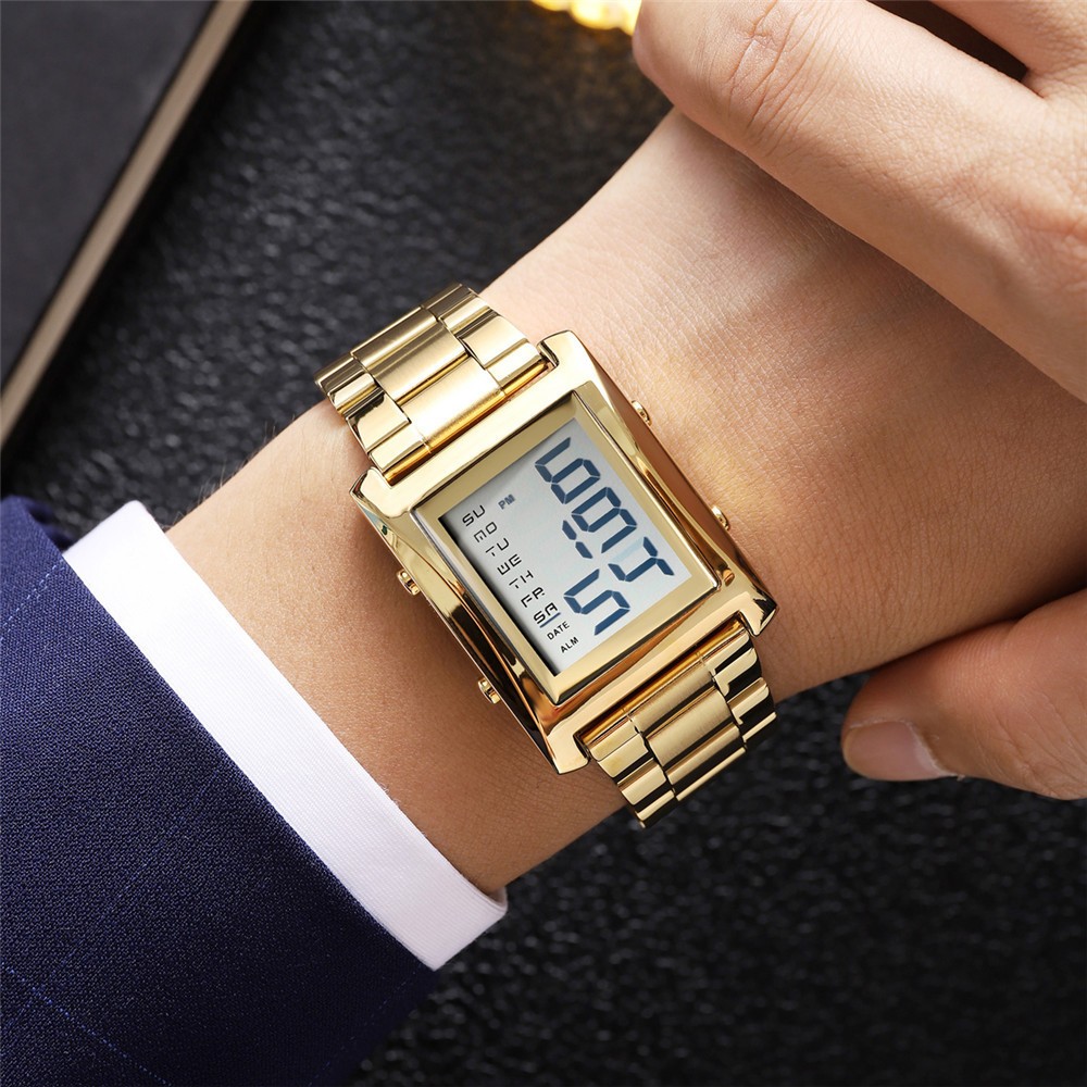 SKMEI Men Watch Rectangle Digital Wristwatch Steel Countdown Stopwatch Boy Watch