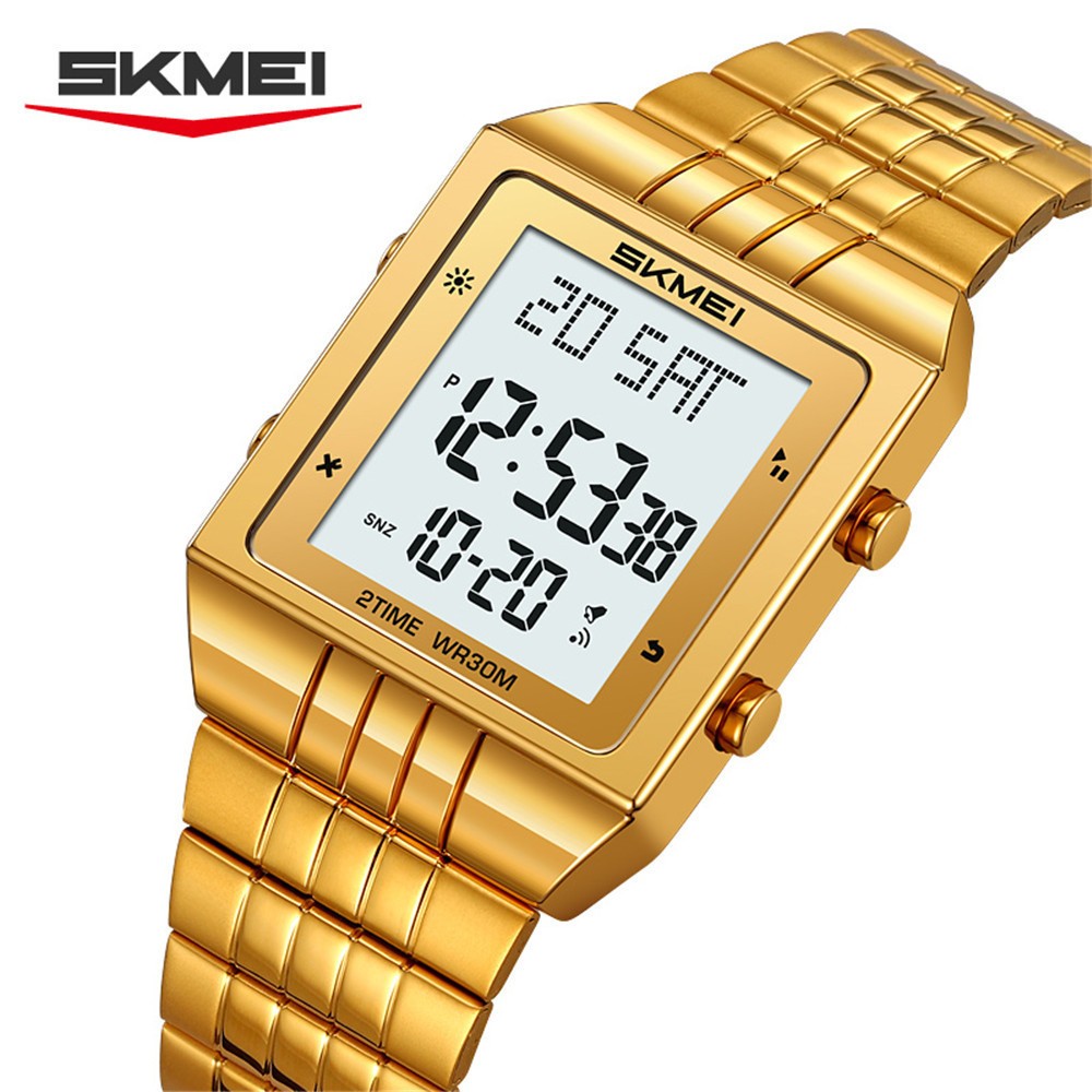 SKMEI Men Rectangle Watch Digital LED Wristwatch Steel Electronic Sport Watches