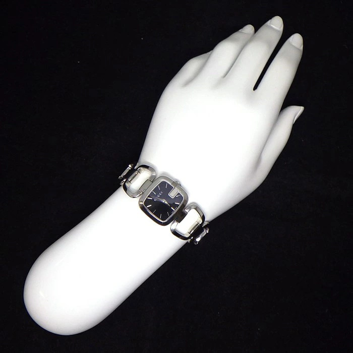 Gucci G Collection YA125510 Square Quartz Watch Black Dial Stainless Steel Women