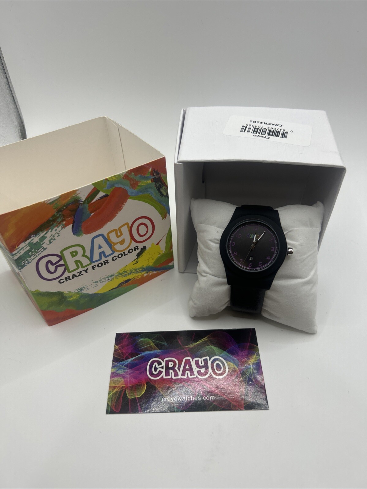 NEW Crayo Splat Black Leatherette Strap Unisex Watch CRACR4101 PURPLE NUMBERS