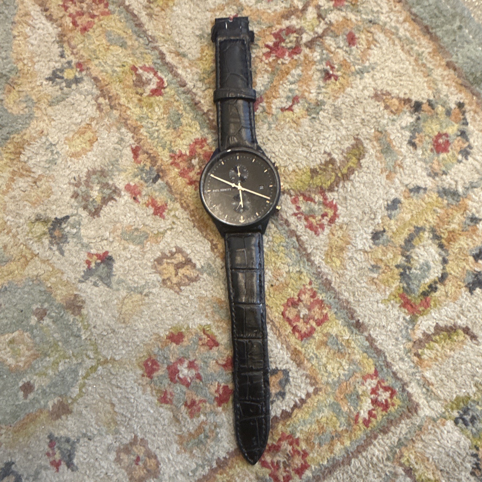 Paul Hewitt Sailor Quartz Chronograph Style Black Dial Date 42mm Leather