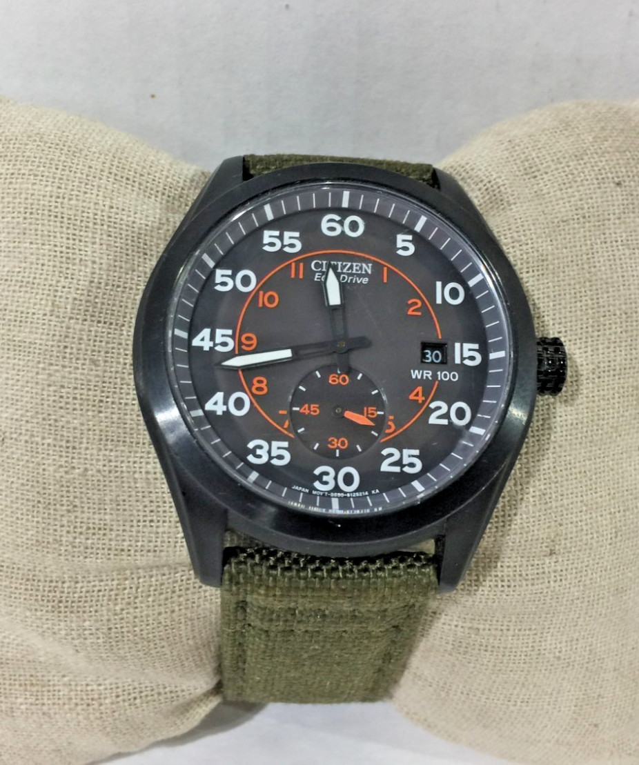 Citizen Eco-Drive Watch Men’s 42mm Black Dial Green Canvas Military B690-S086736