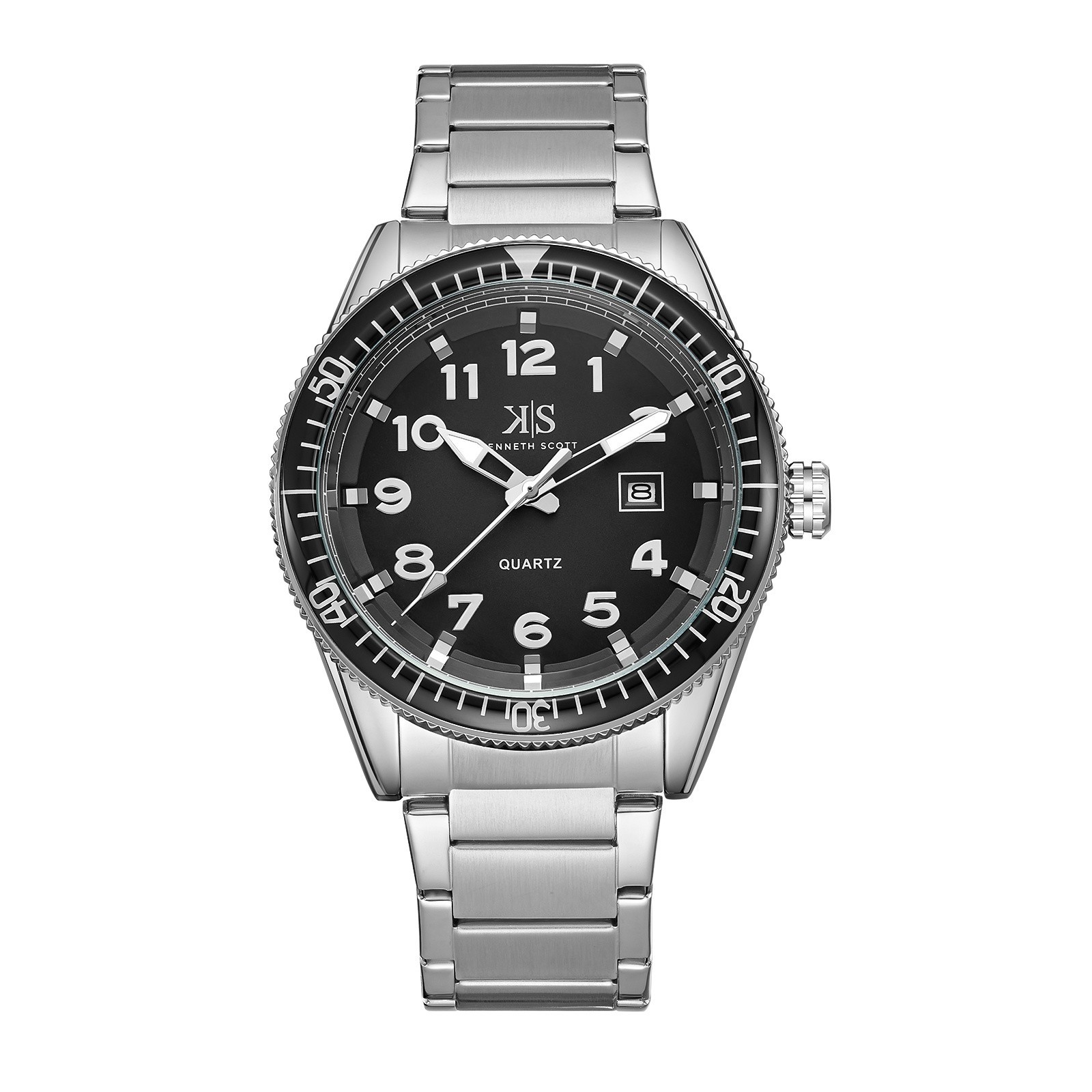 Kenneth Scott Men’s Analog Casual Watch | Black Dial, Silver Case & Strap