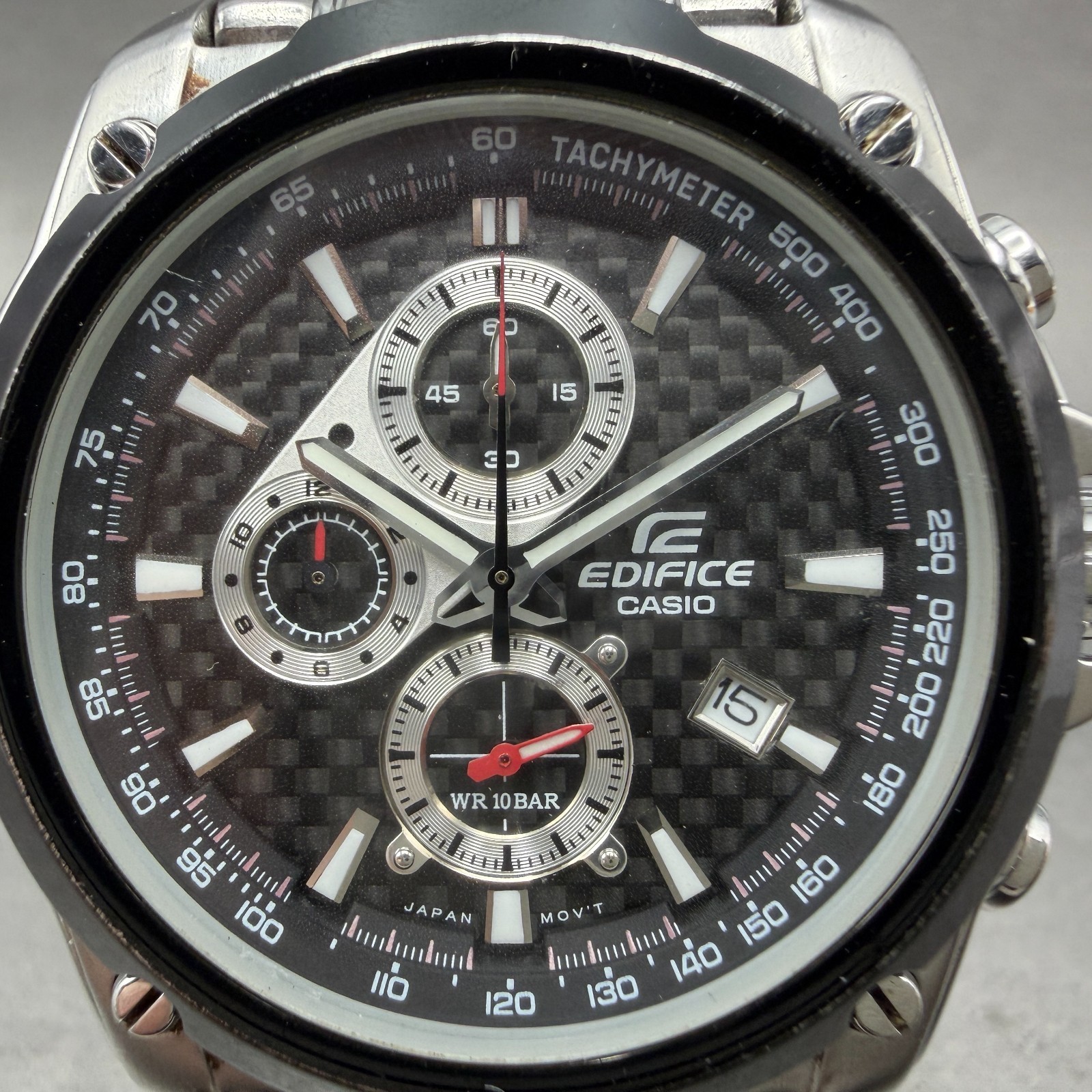 Casio Edifice Chronograph Watch Men 41mm Black Dial Steel Date EF-524 NewBattery
