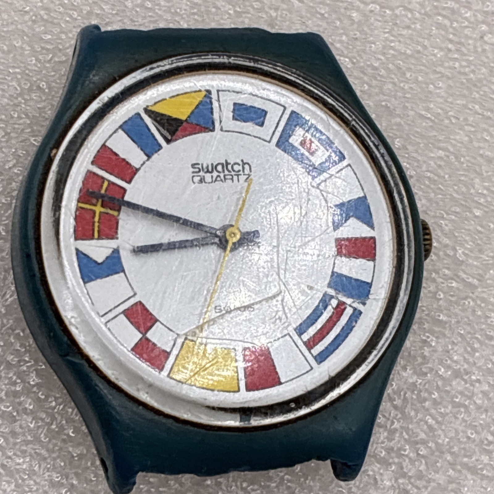 Vintage SWATCH 12 Flags Watch, Working , NO BAND 5171-P