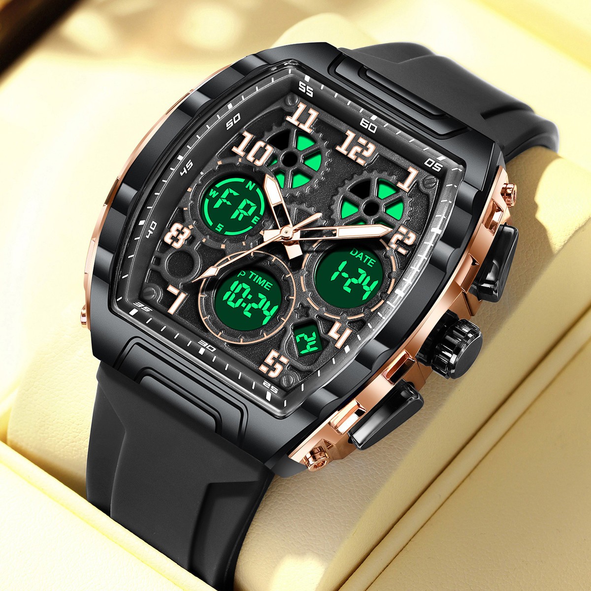Men Watch Quartz Rectangle Date Chronograph Waterproof Male Sports Wristwatch