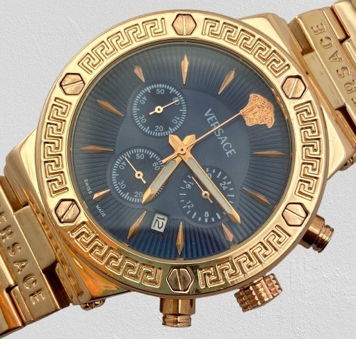 Luxury Versace Gold Tone Chronograph-Date Blue Dial Quartz Men’s Wristwatch