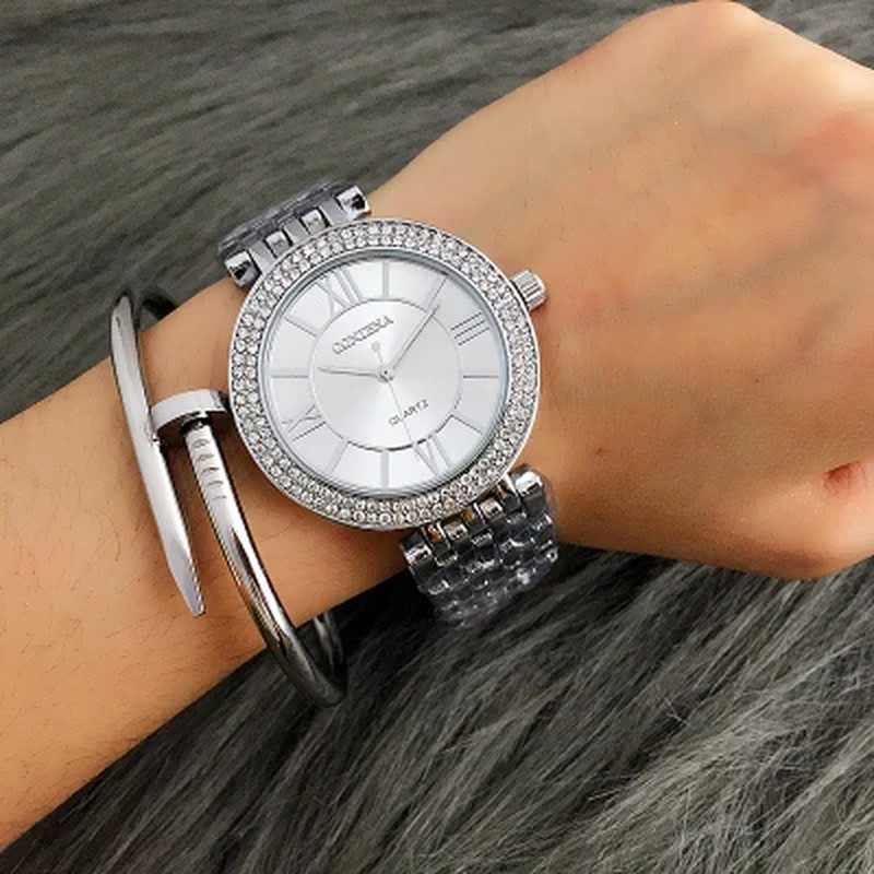 CONTENA Women’s Silver Stainless Steel Rhinestone Luxury Fashion Wristwatch