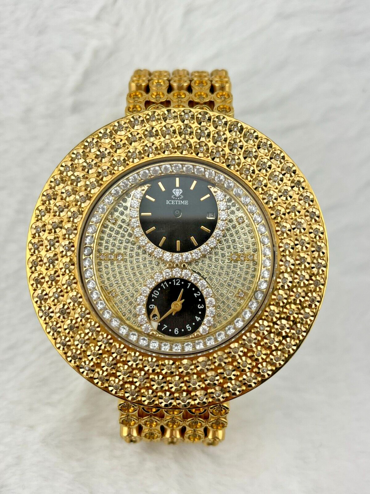 IceTime KING Yellow 50mm Men’s Yellow Gold Steel Watch Iced 2.00ct Diamonds