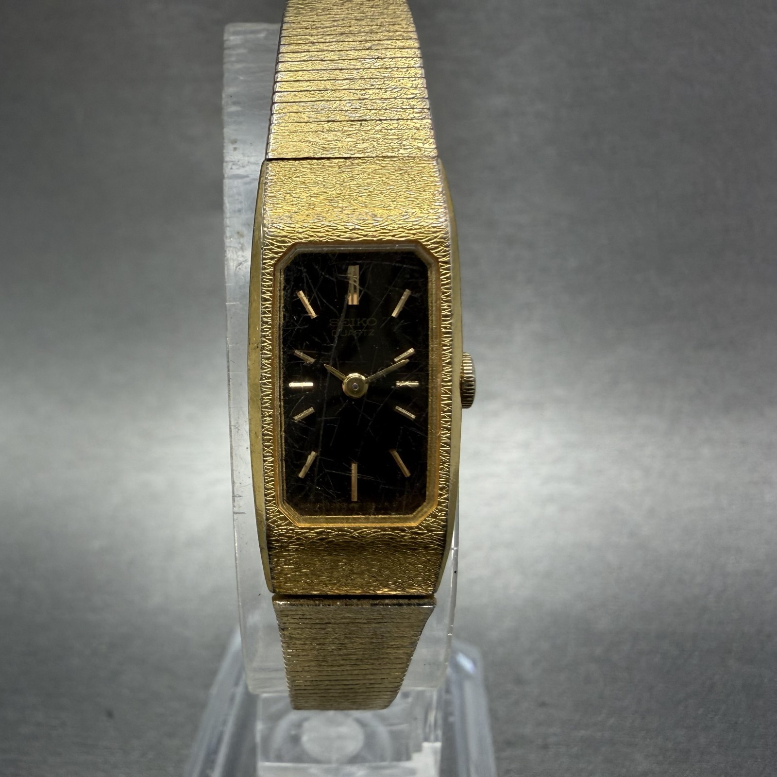 Seiko Tank Watch Women 13mm Brown Dial Gold Tone Rectangle 1320-5990 New Battery