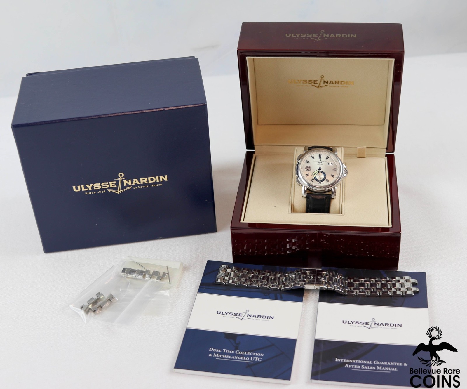 2008 ULYSSE NARDIN Dual Time Automatic 42mm Men’s Watch 243-55 w/Box & Bracelet