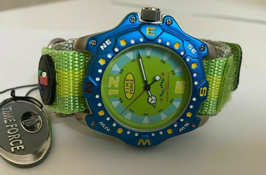 Unisex Time Force 9000-05 Surf Italian design Multicolor GREEN – BLUE Watch NEW