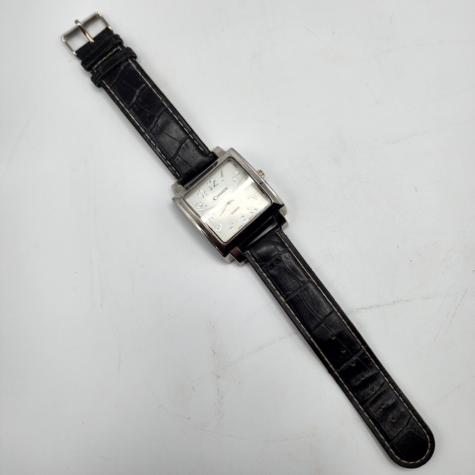 Castleton Square Face Men’s Watch Black Genuine Leather Black Band Large Face