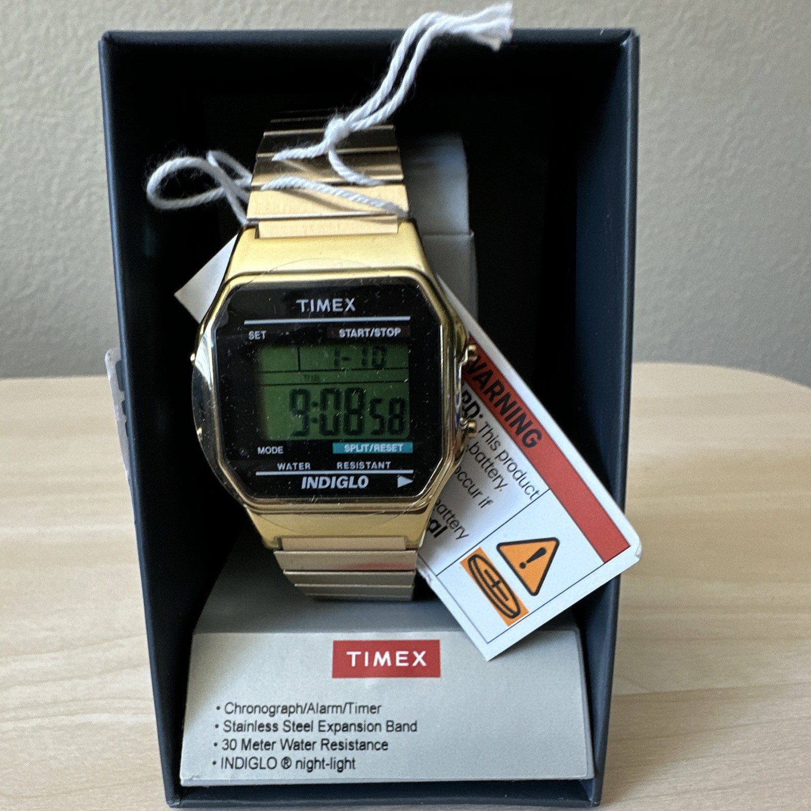 Timex Timecenter Indiglo Quartz Digital Gold SS Expansion 30m w/ Box