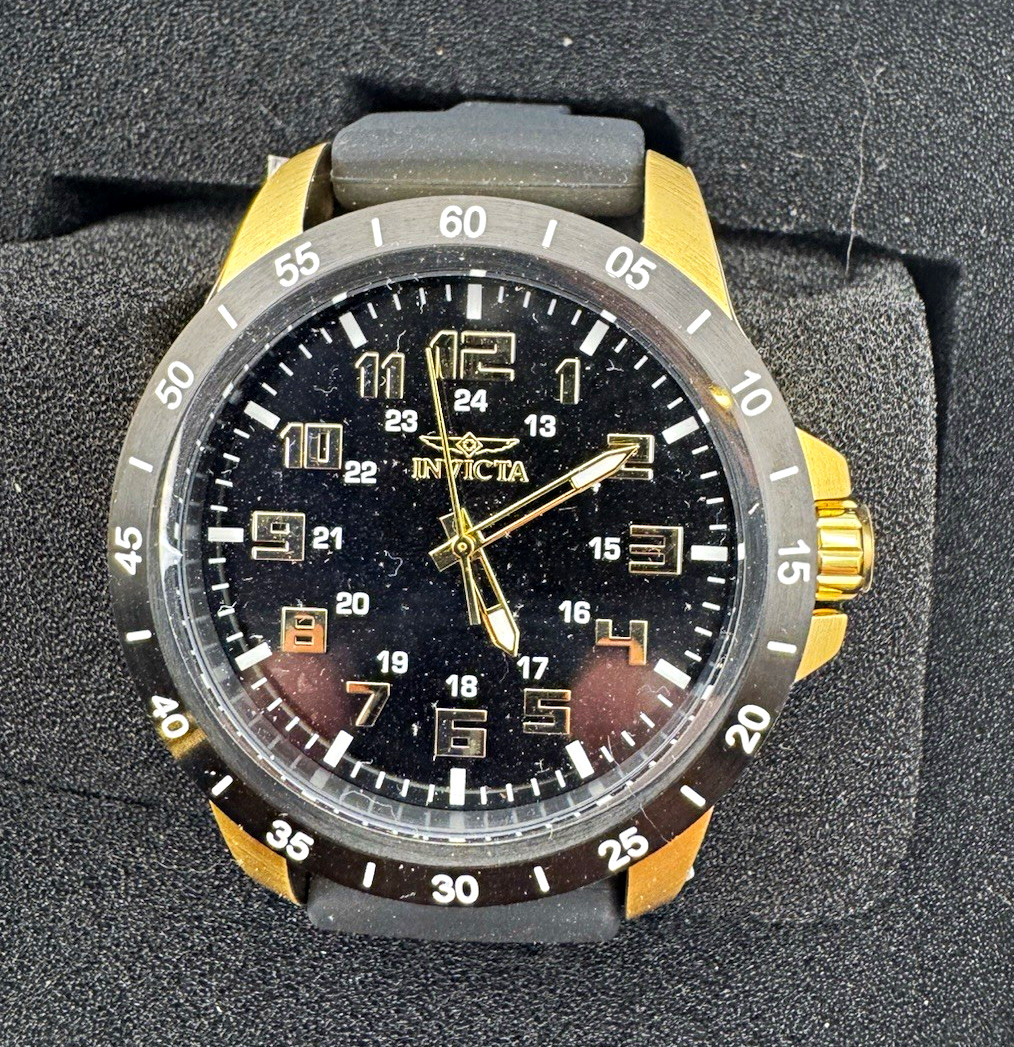Invicta Quartz (40005) Black/Gold Dial Gold Tone Case Black Silicone Strap