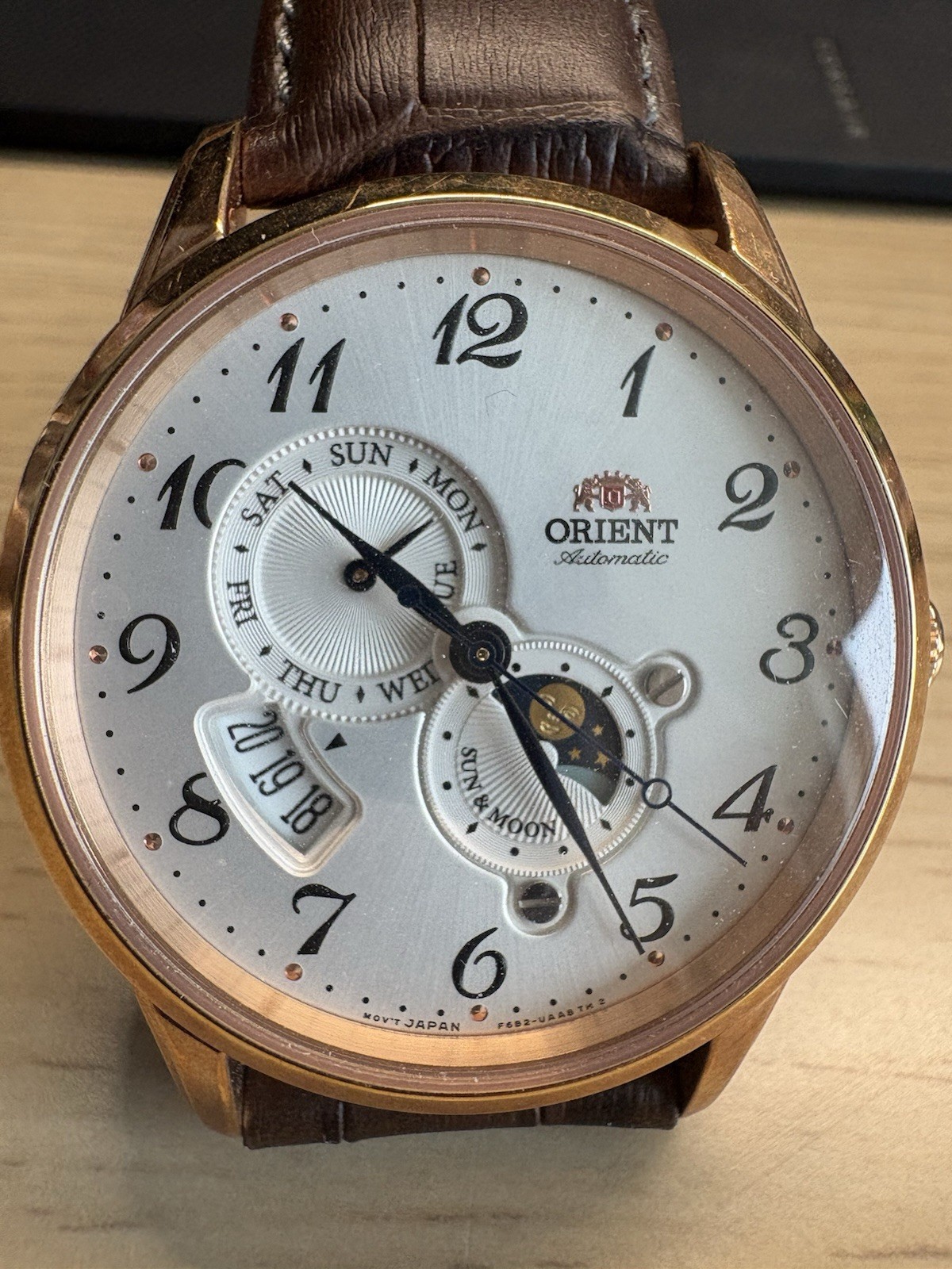 Orient Sun & Moon Automatic Rose Gold White Dial Men’s Watch F6B2-UAA0