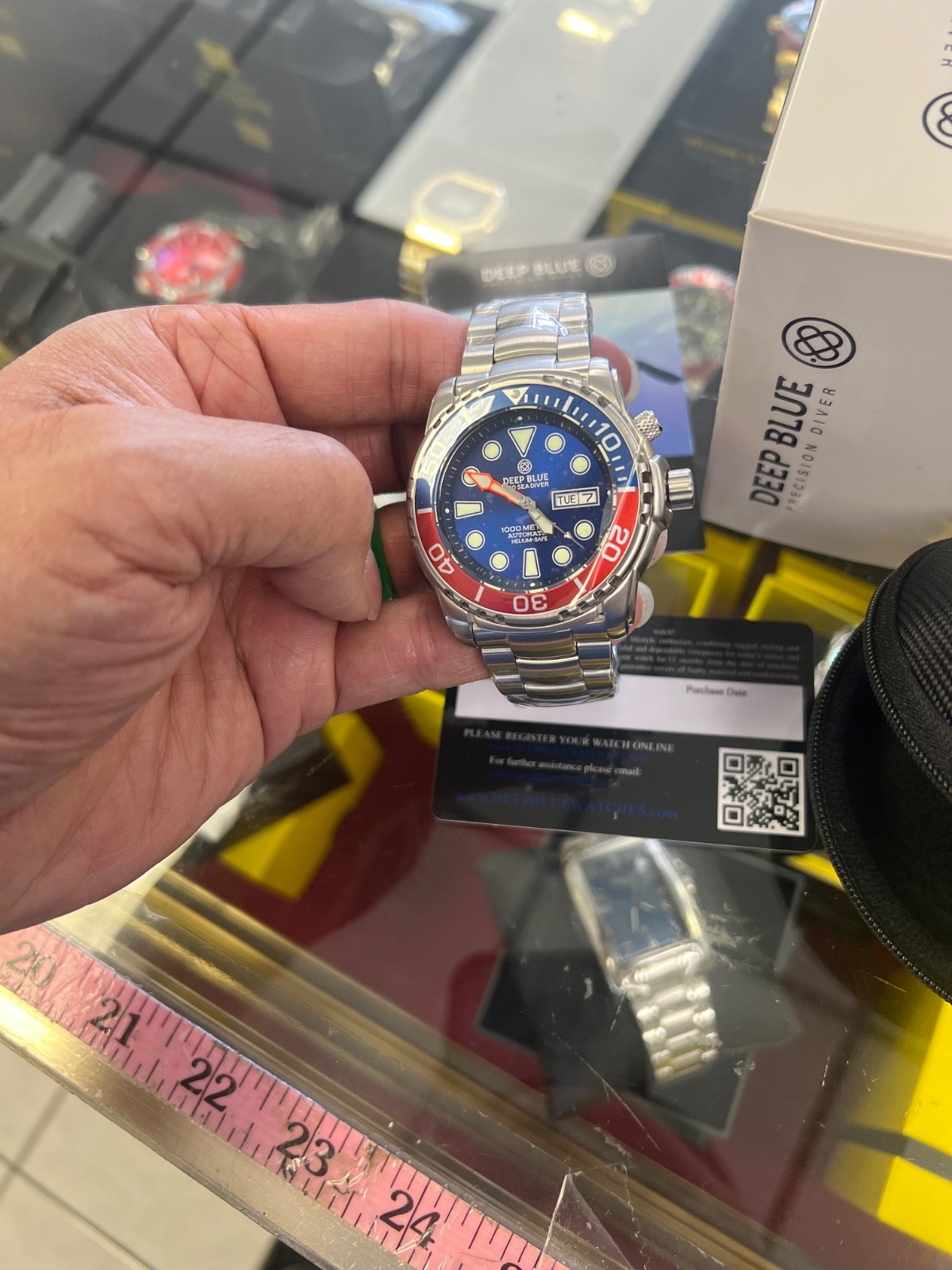 Authentic Deep Blue Diver Automatic❤️1000 Blue Dial 46mm Red/Blue Bezel