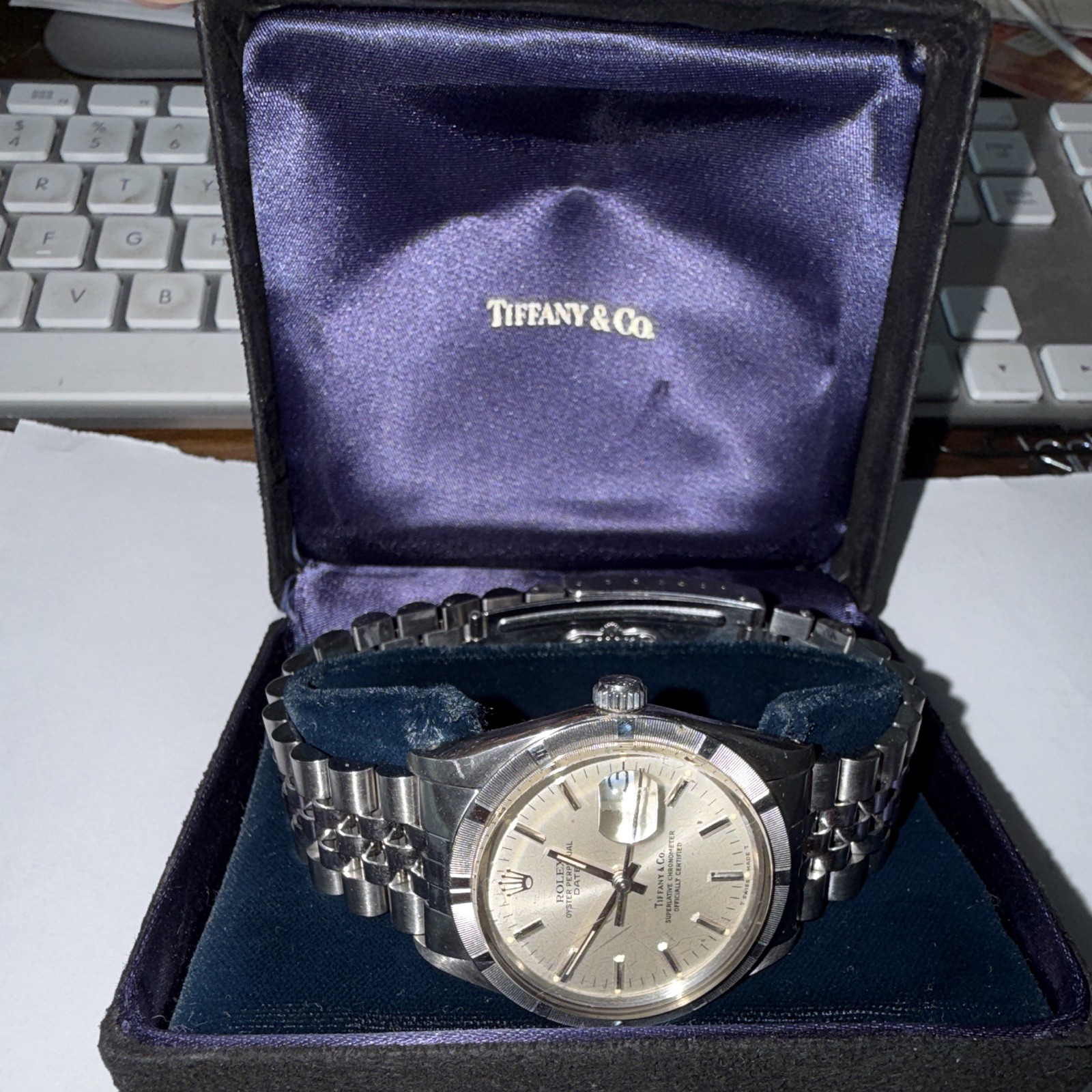 Rolex Oyster Perpetual Date Auto Date Stainless Steel Silver Tiffany Dial w/ Box