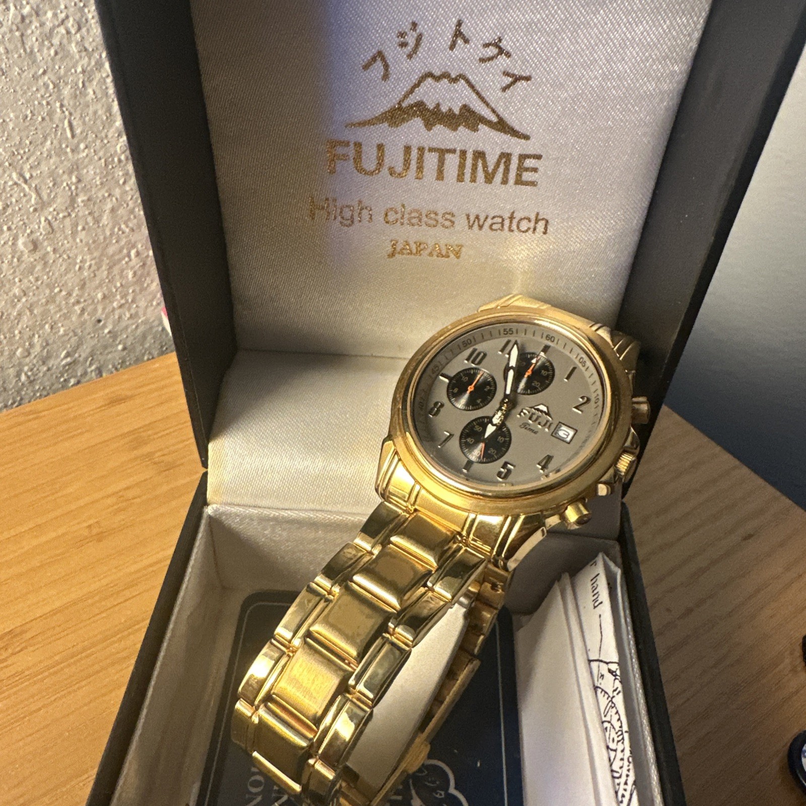 Fuji Time TENRYUIJI Quartz Gold Colored Stainless Chronograph Watch Model M2033