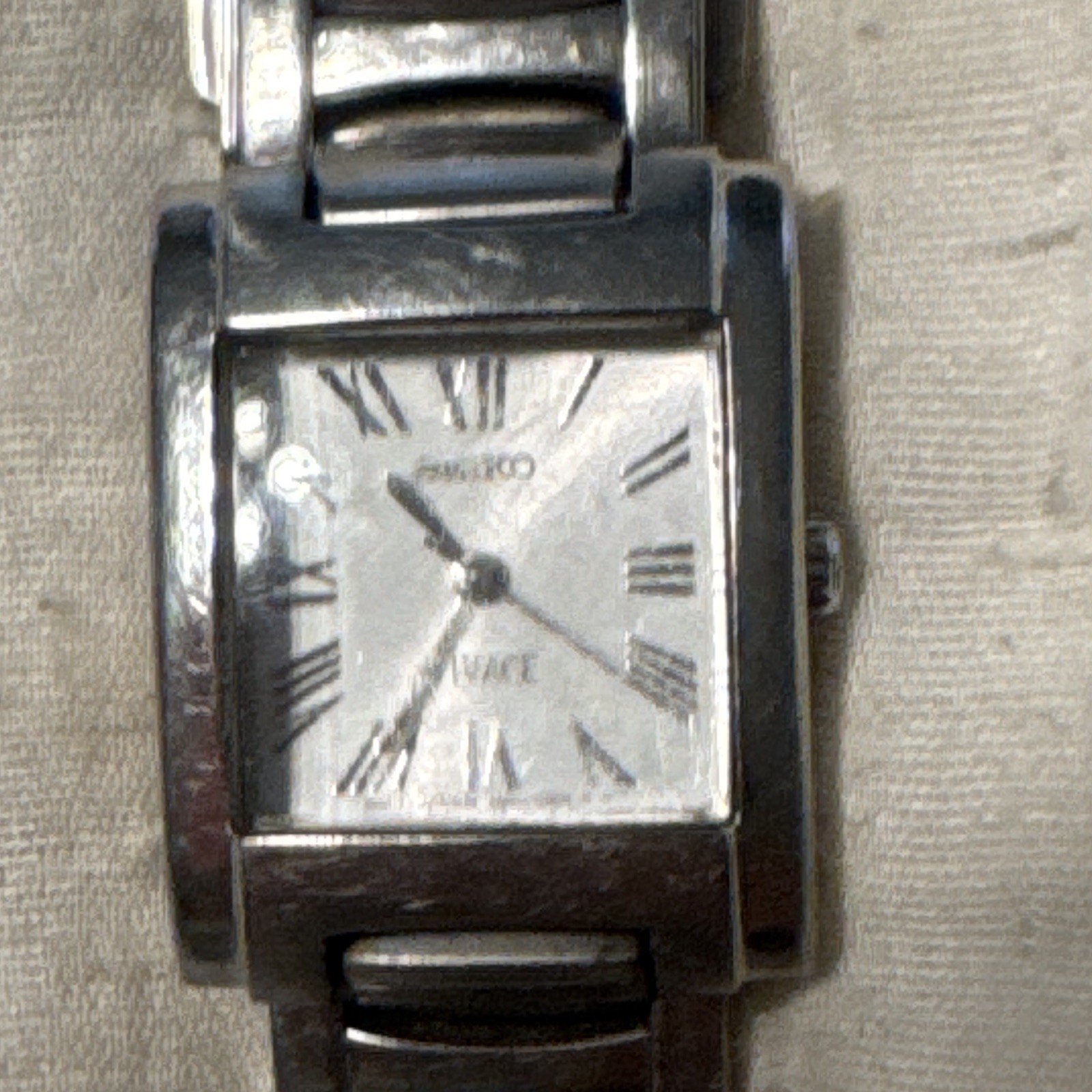 Seiko Women’s Quartz Rectangular Silver Tone Bracelet Watch White Roman Dial