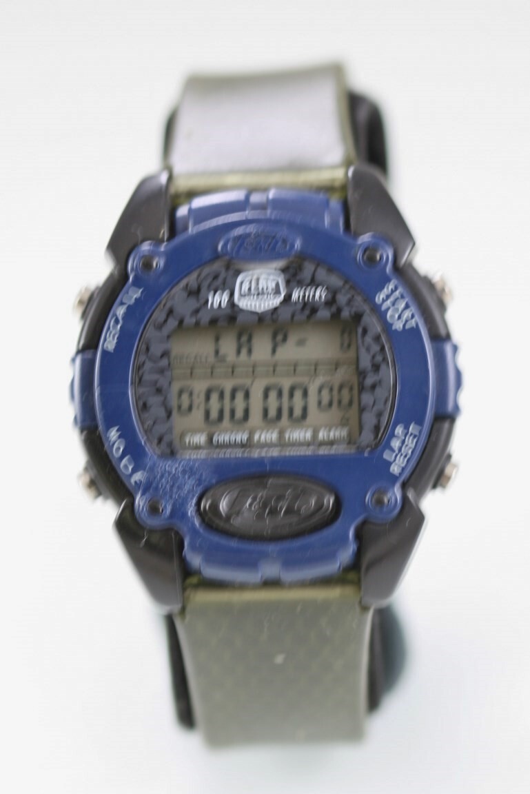Fossil Men Watch Black Blue Gray Plastic 100m Chron Alarm Date Light Batt Quartz