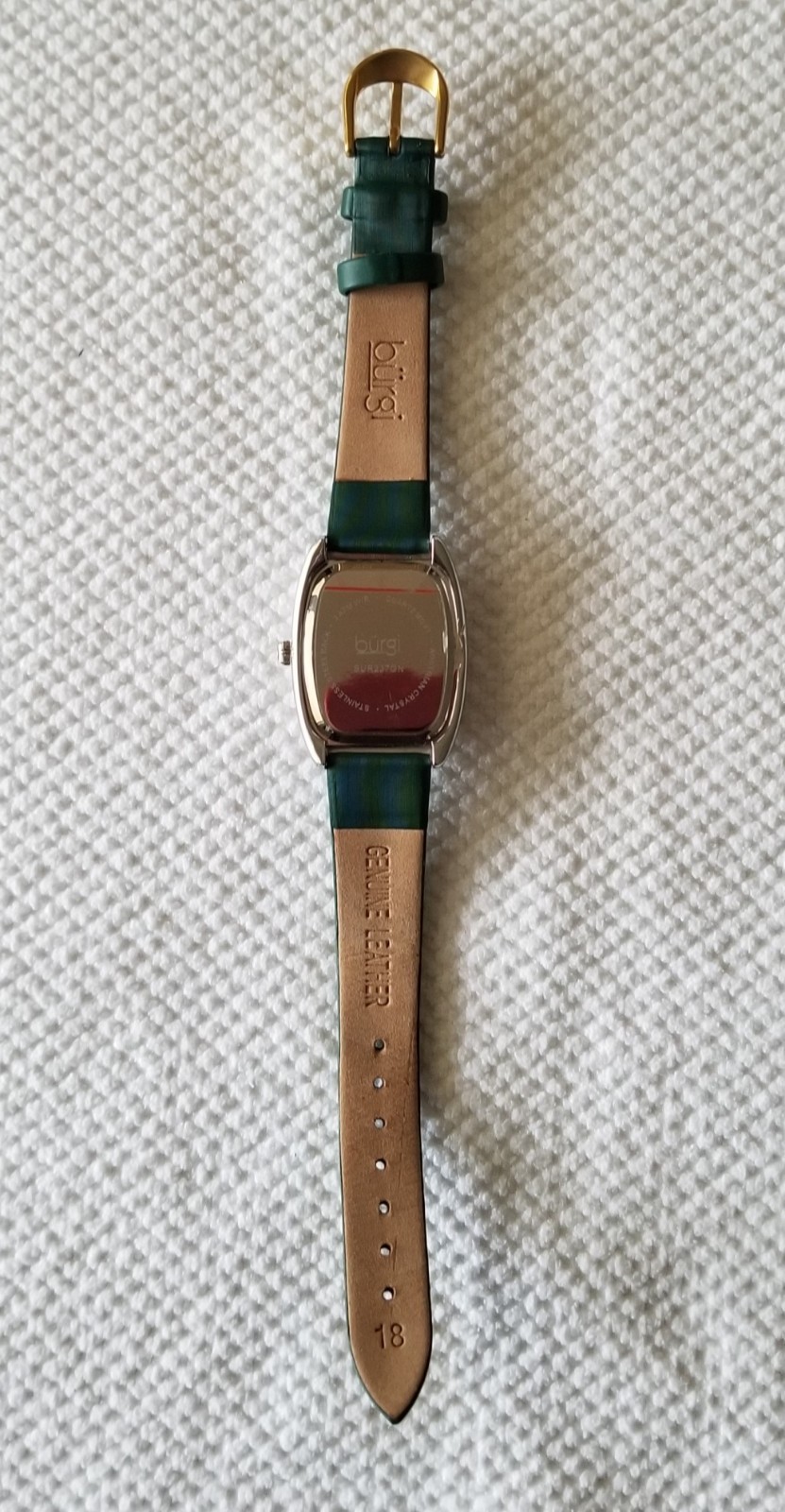 Burgi Two Tone Watch Pave Bezel Green Dial & Leather Band 6″-7″ New Battery