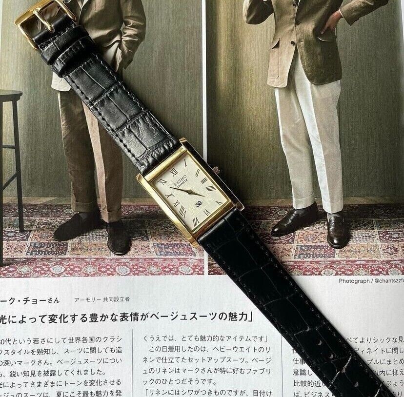 Vintage Seiko Slim Quartz Rectangle White Face Japanese 26MM Case Mens Watch A27