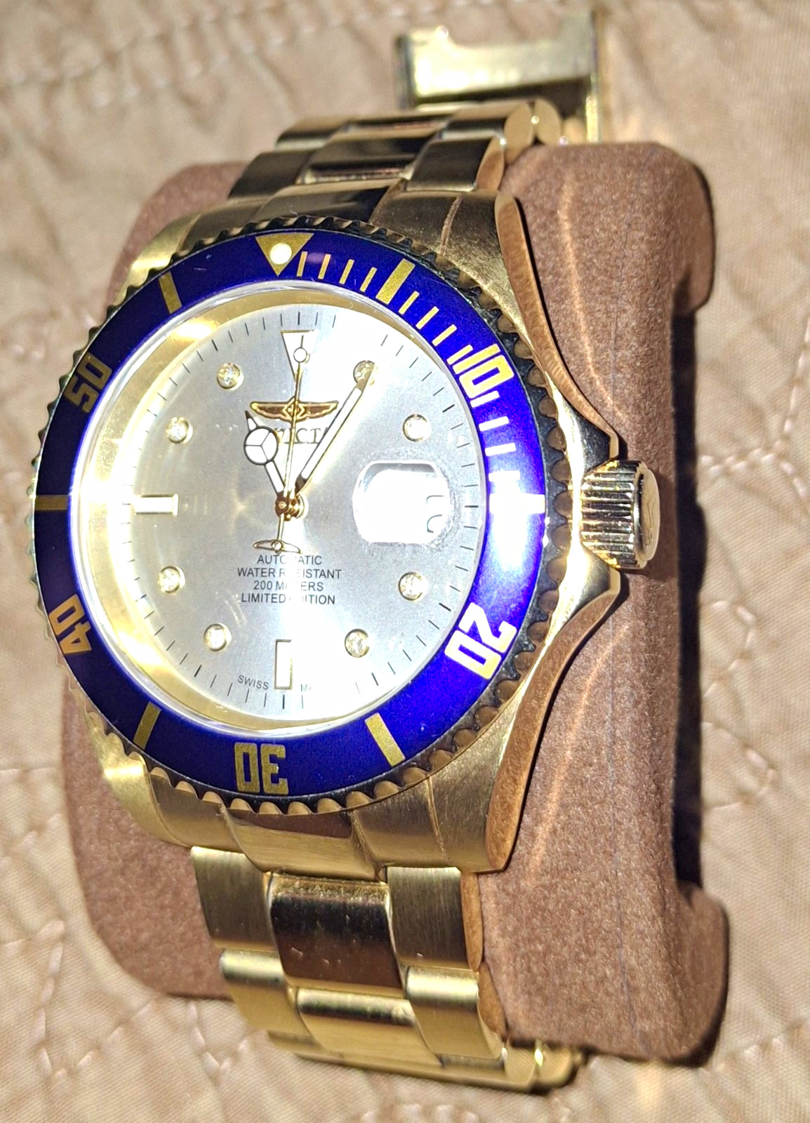 Invicta Mod.3826 Men’s Automatic Jewels Silver Dial Blue/Gold Bezel Date 200m