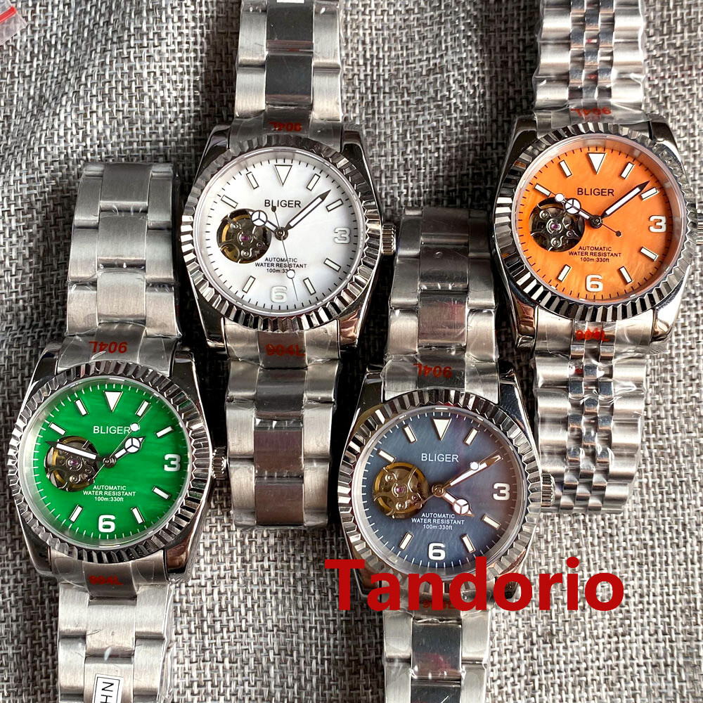 Bliger 36/39mm NH38 Sapphire Glass White Orange Blue Green Black Dial Mens Watch