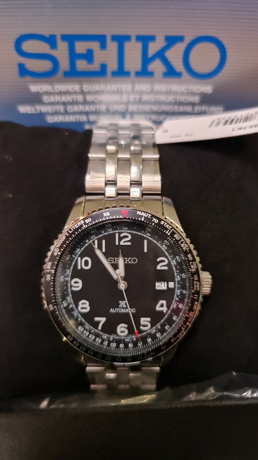 SEIKO PROSPEX SRPB57 Sky NaviTimer Pilot Aviator Watch 4R35 Steel Bracelet Date