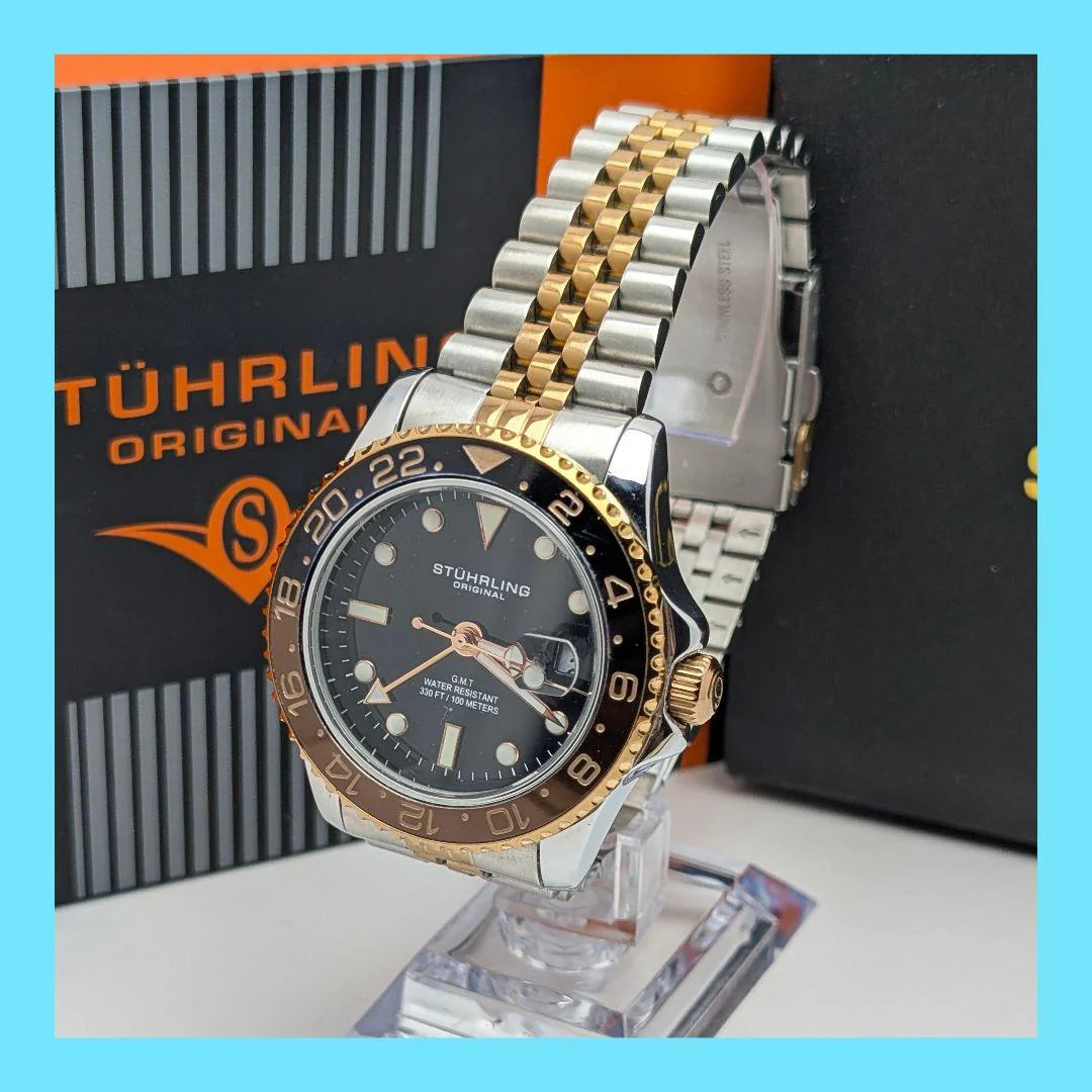 STUHRLING ORIGINAL GMT Diver Stainless Steel Quartz 42mm Black Dial