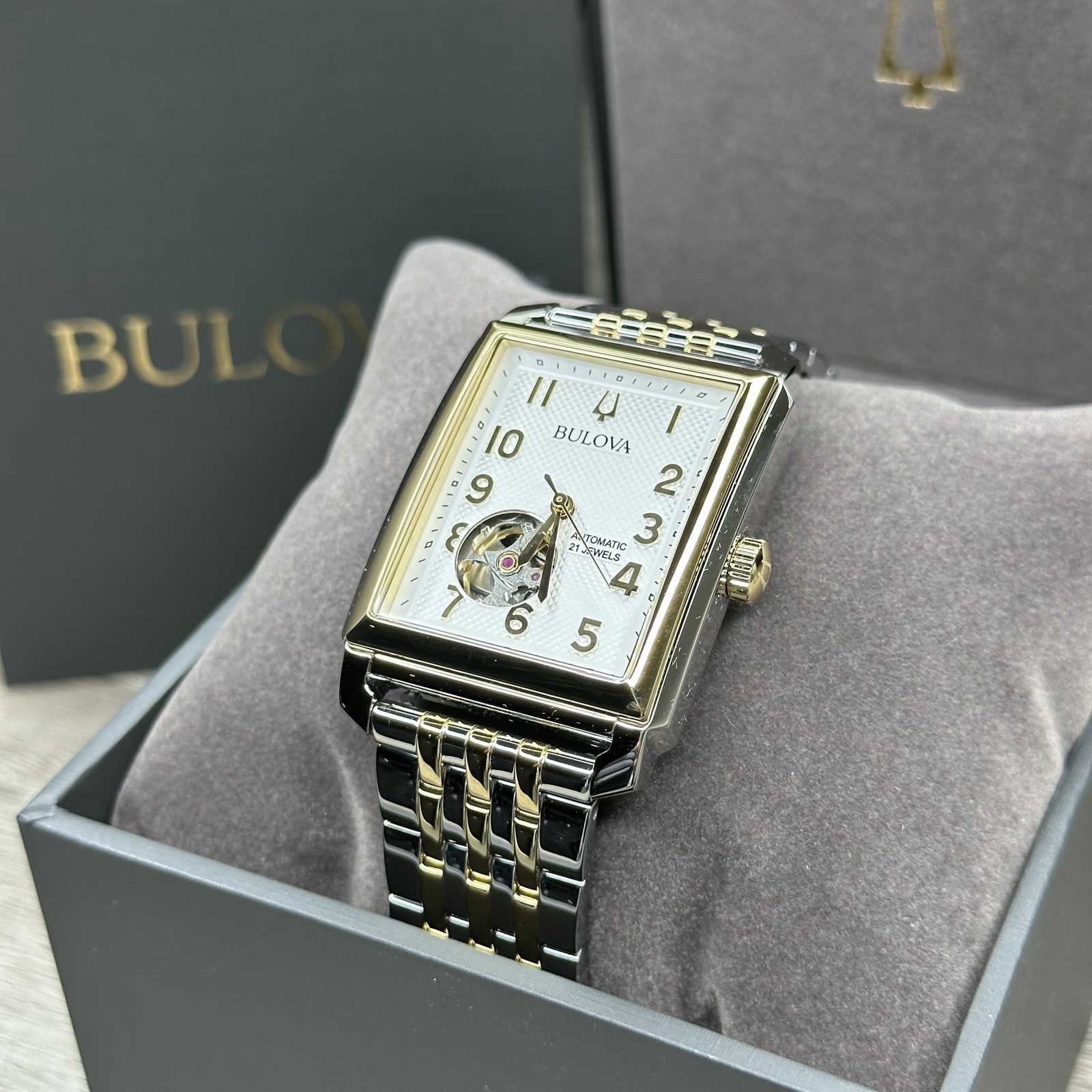 NEW✅AUTOMATIC✅ Bulova Sutton Rectangle Two-Tone 33mm Men’s Watch 98A308 $595