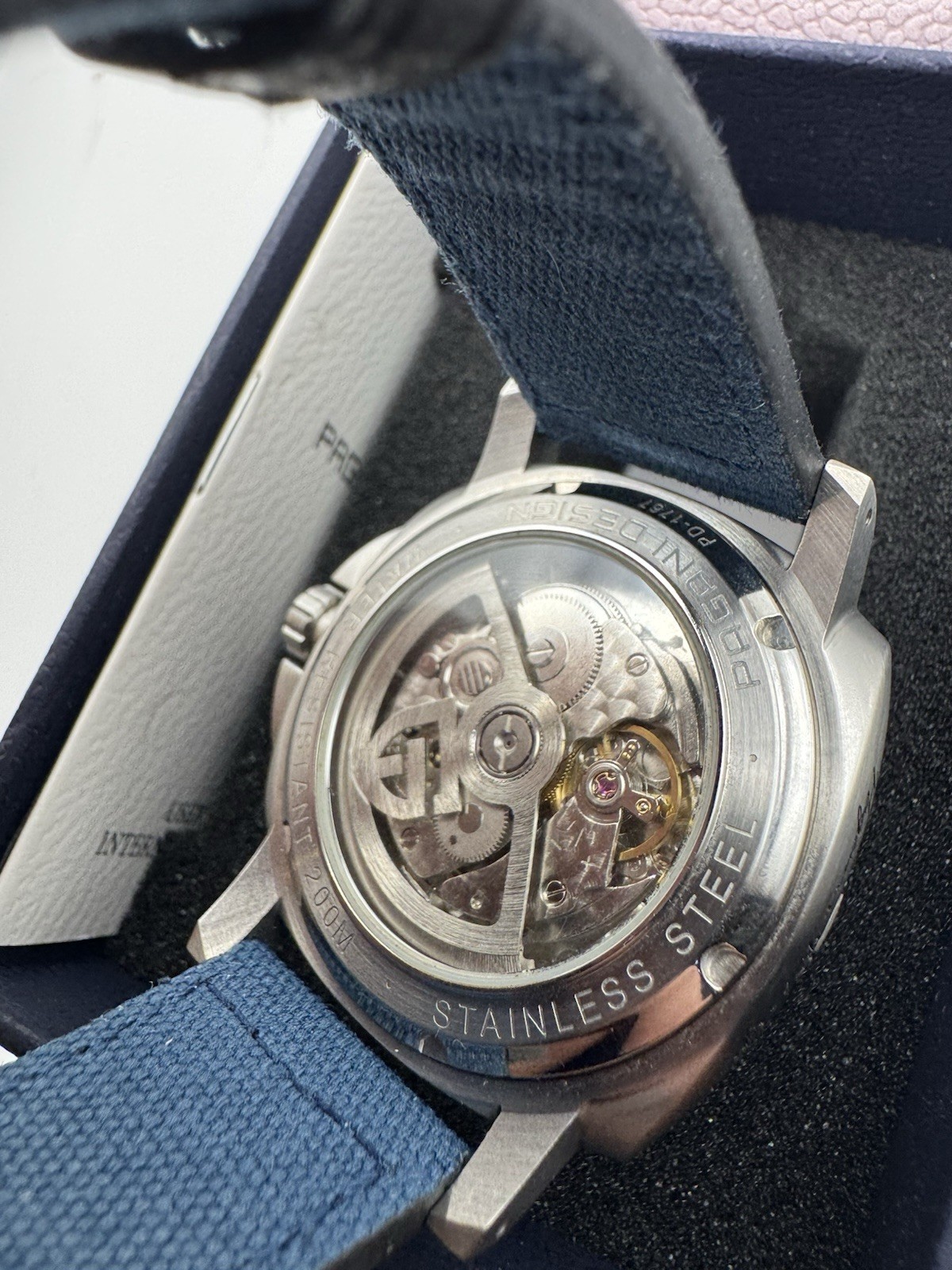Pagani Design Automatic 200m Black Dial Date Steel Case Blue Strap 47mm