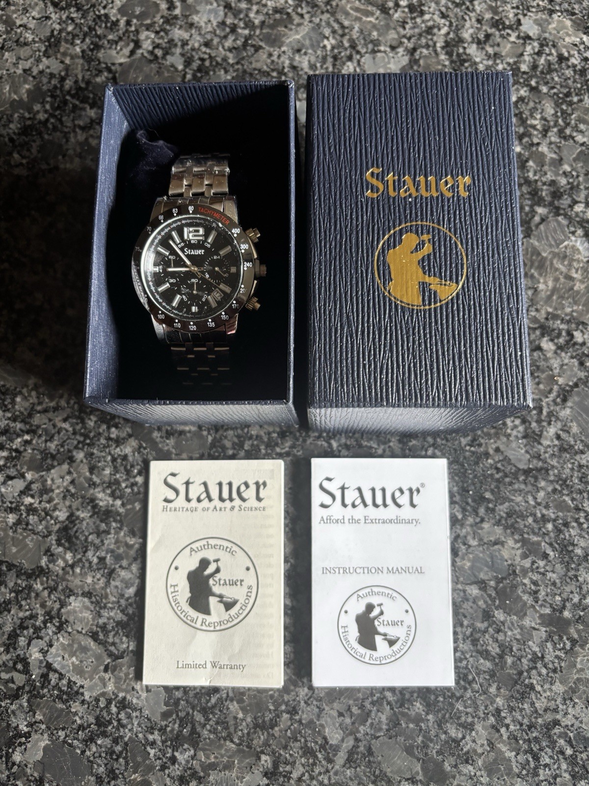 NEW IN BOX Stauer 38061 Jet Setter Chronograph Tachymeter Date Quartz 41mm Watch