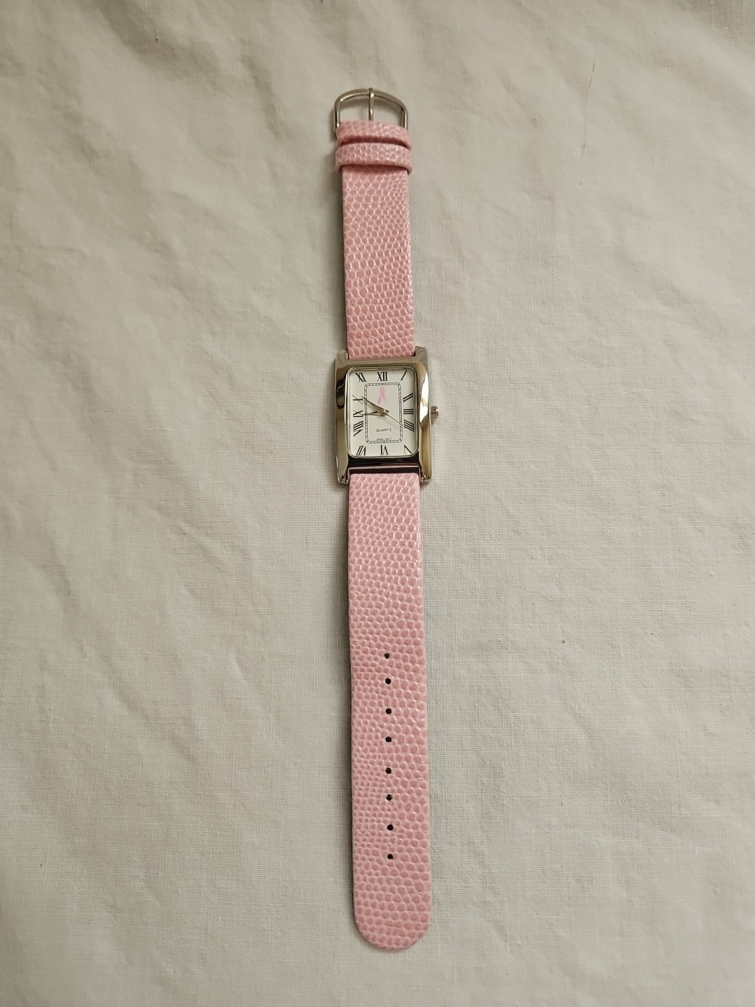 Breast Cancer Awareness Watch Pink Pebble Band Rectangular Face New Battery