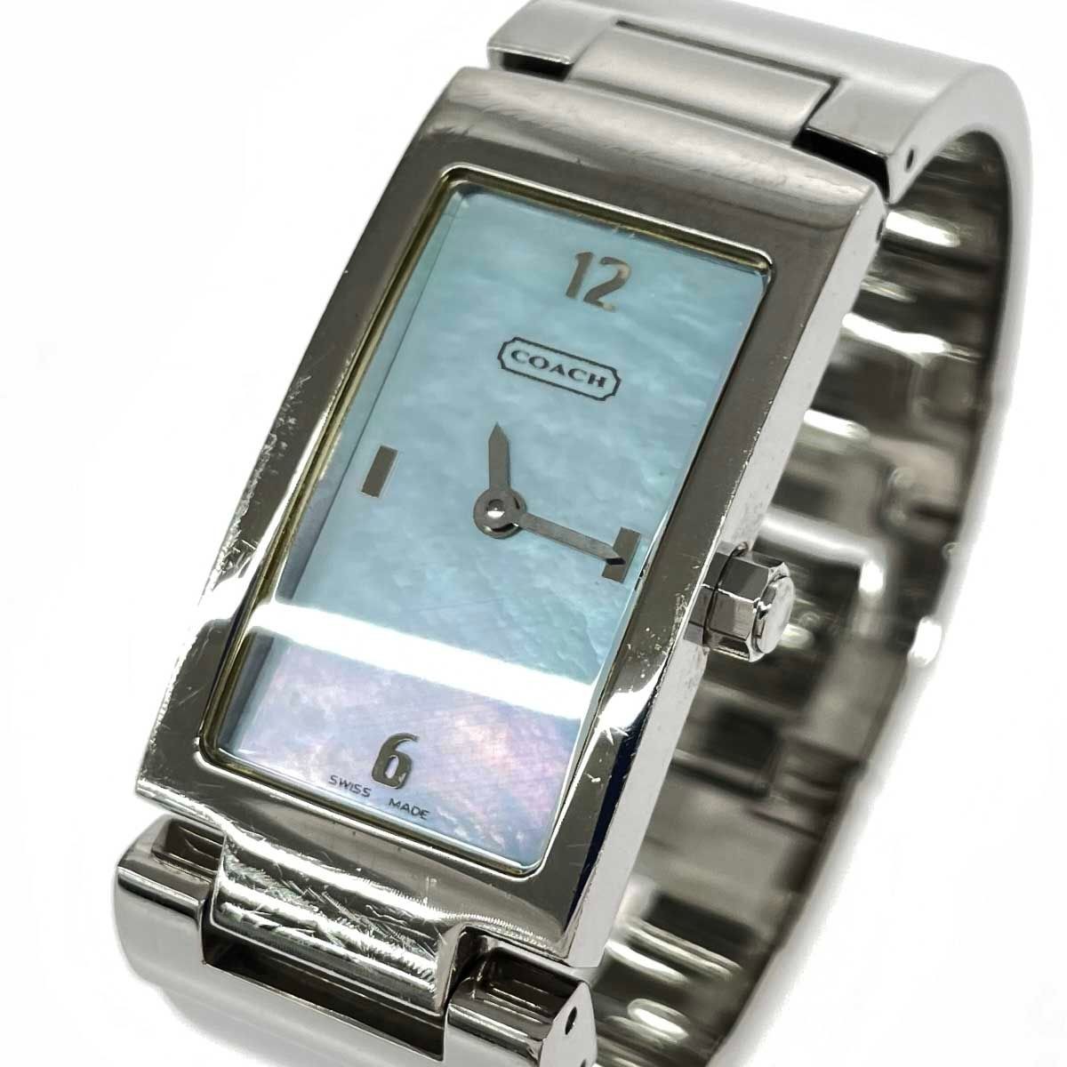 COACH Bangle Watch Quartz Rectangular Type SS W040 Silver Color Ladies 240001192