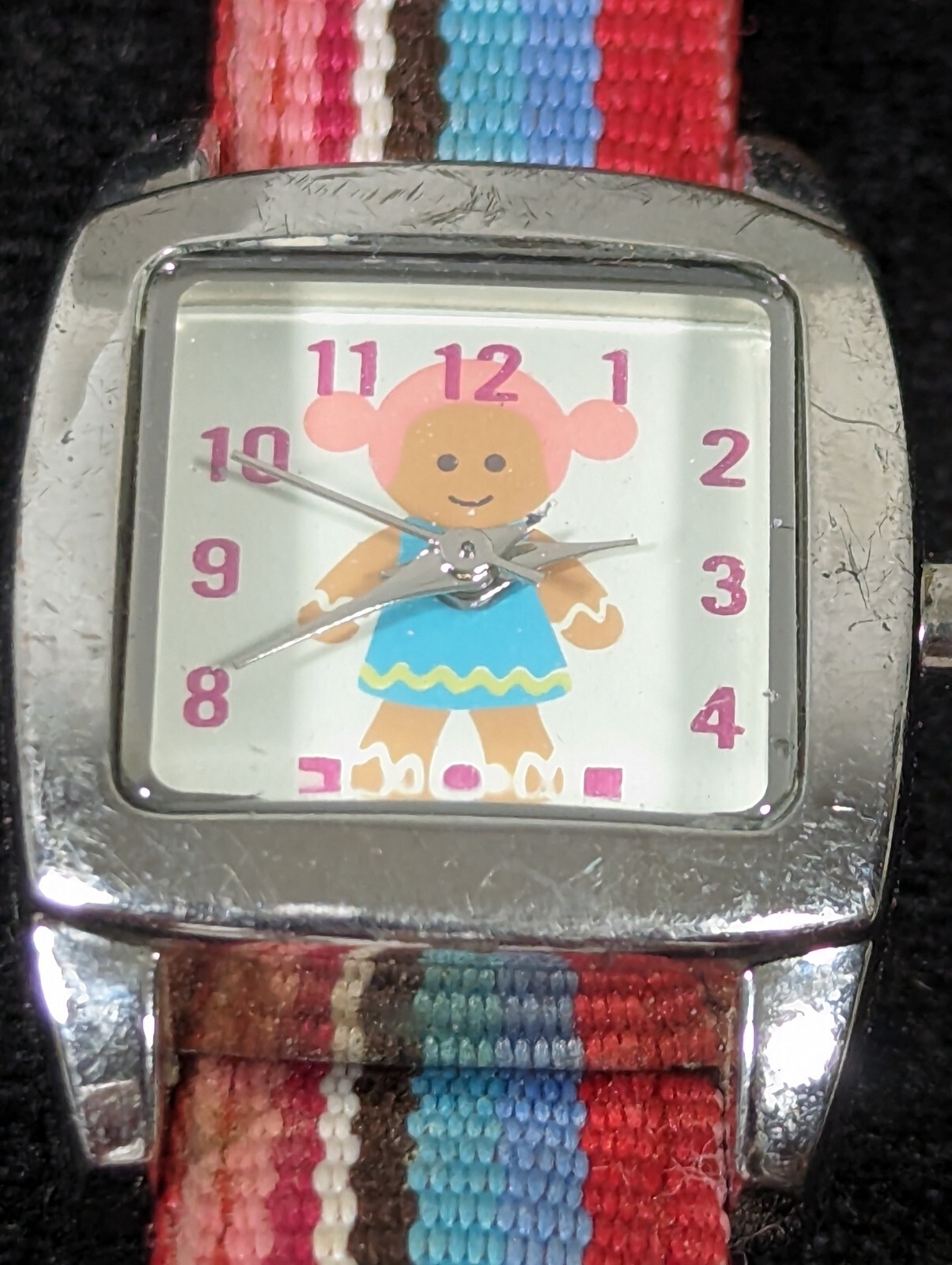Baby Dill Dial Silver Tone Rectangle case Blue Red Pink Band Watch 7 Inch