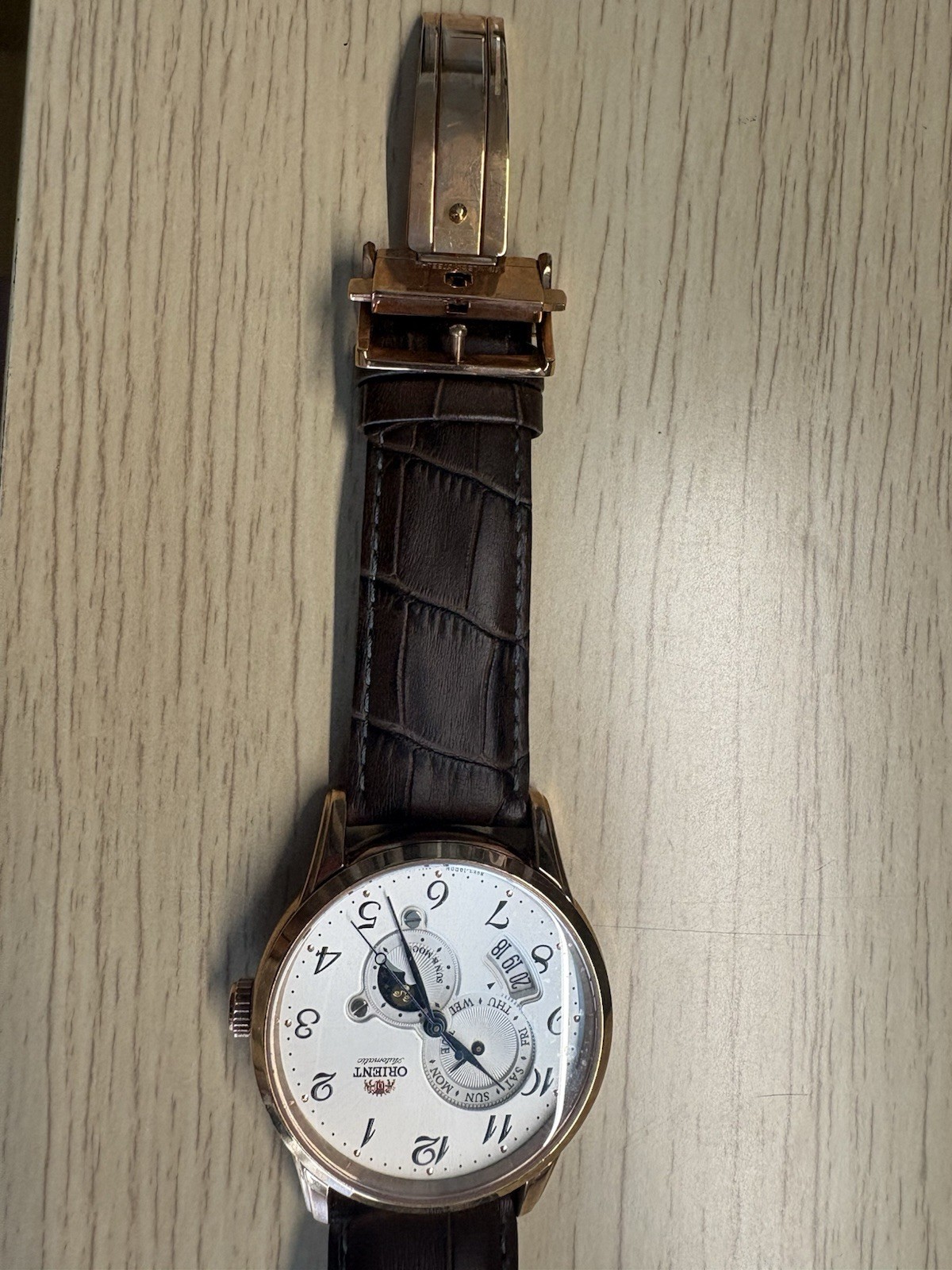 Orient Sun & Moon Automatic Rose Gold White Dial Men’s Watch F6B2-UAA0