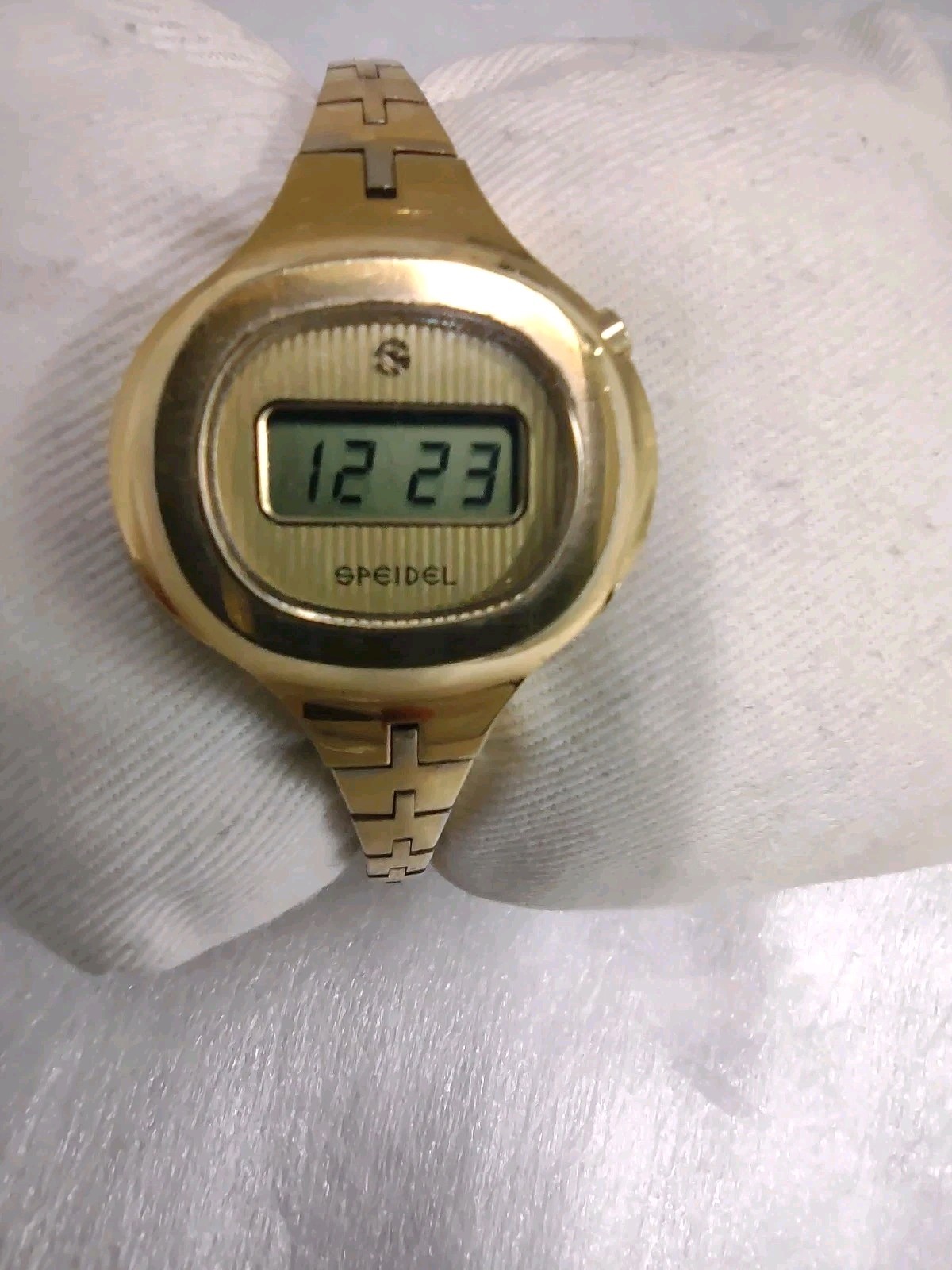 Vintage Speidel Quartz Digital Gold Dial Bracelet Unisex Adults Wristwatch