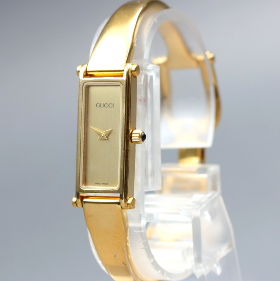 [Exc+5] Vintage Gucci 1500 12mm Gold Dial Bangle Quartz Women’s Watch
