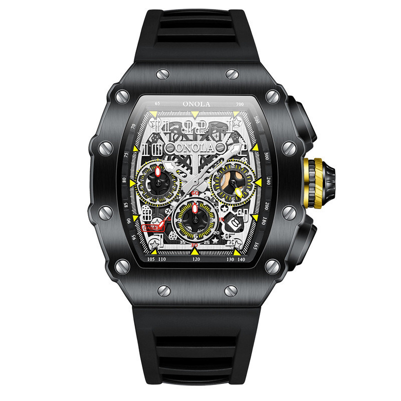 ONOLA Men Sport Watch Chronograph Quartz Waterproof Silicone Band Date