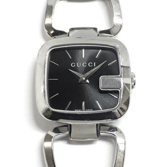Gucci G Collection YA125510 Square Quartz Watch Black Dial Stainless Steel Women
