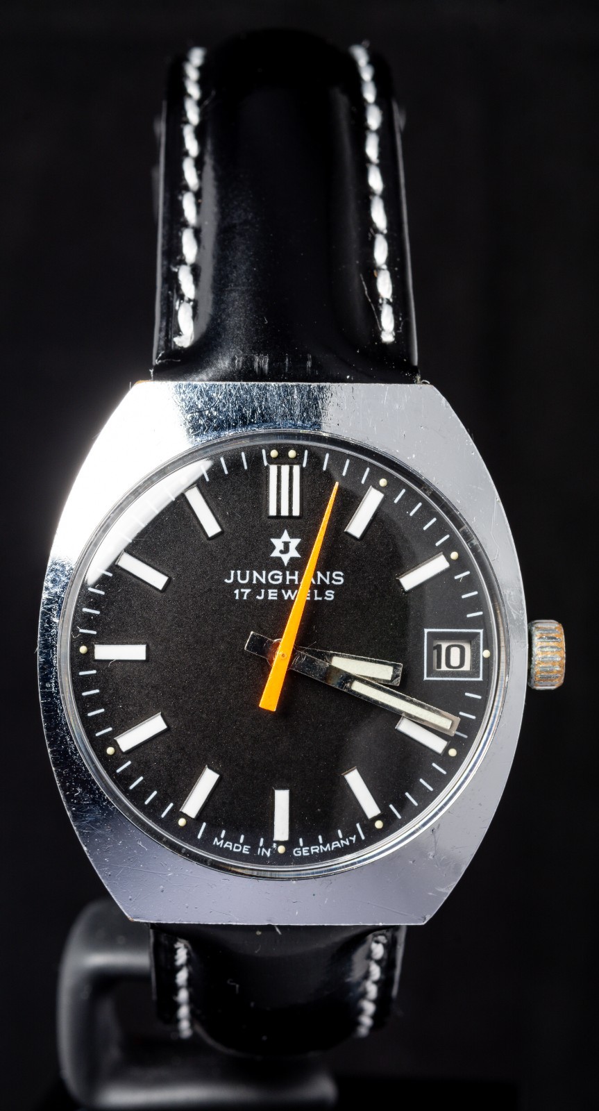 Junghans Black Dial Orange Hand Men’s Hand-Wind Vintage German Watch — Working